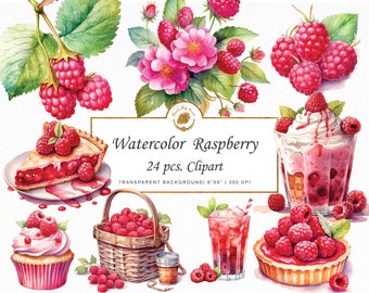 Watercolor Raspberry Clipart Bundle: Garden Graphics (Digital Art)