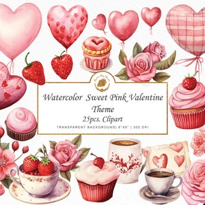 Aquarel roze Valentijn clipart hart bundel koffie graphics chocolade png bloem aquarel Valentijn SVG kaart digitale kunst graphics