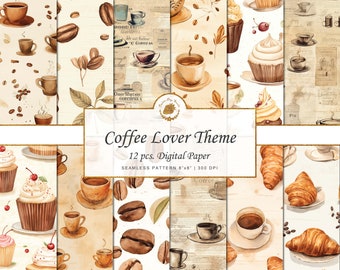 Watercolor Coffee Digital Paper: Seamless Coffee Bean Textures (8x8in)