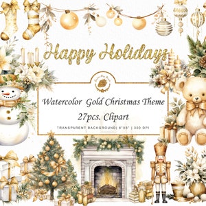 Acquerello oro Natale tema Clipart Natale Clipart Oro Natale clipart acquerello Natale clipart png SVG bundle grafica