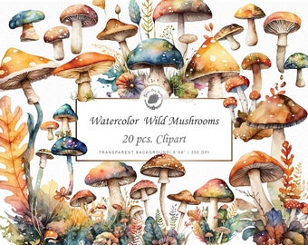 Watercolor Mushroom Clipart Bundle: Enchanted Woodland Graphics (Digital Download)