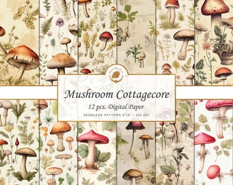 Watercolor Mushroom Digital Paper, Woodland Scrapbook Texture (Digital Download)