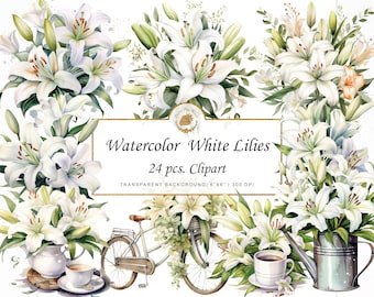 Watercolor Lily Clipart Bundle: Floral Graphics (Digital Download)