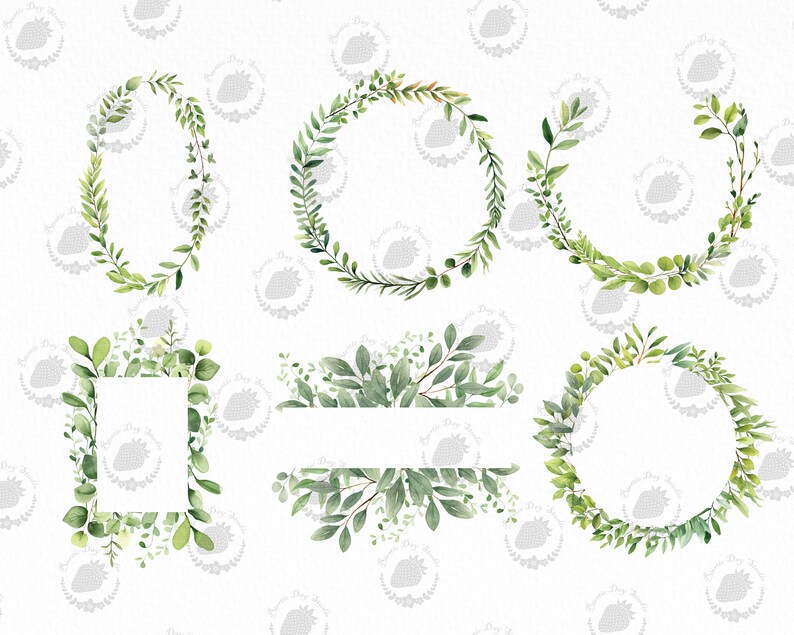 Watercolor Foliage Clipart: Green Leaves, Wreath, Vine (PNG, SVG) - Etsy