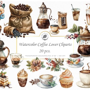 Amante del café en acuarela Clipart Taza de café Clipart Taza de café clipart otoño Frappé acuarela clipart png clipart paquete acuarela gráficos