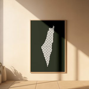 Afdrukbare kaart Palestina keffiyeh patroonkunst, diepgroene achtergrond, minimalistisch design, digitale download, wanddecor, Midden-Oosten, kunst aan de muur,