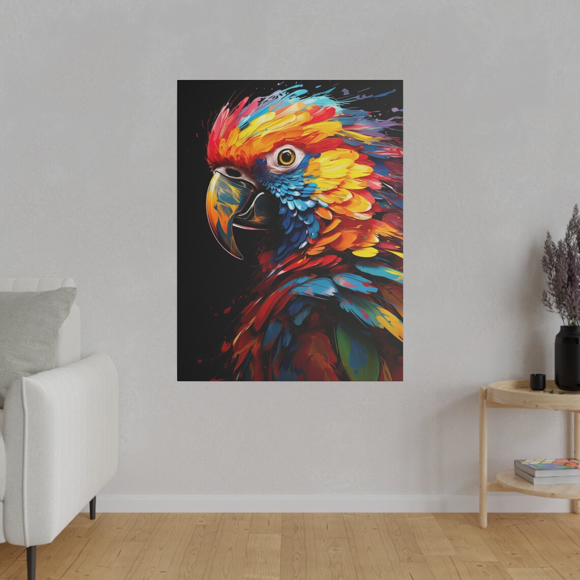 Vibrant Chaos: Colorful Macaw in Abstract Canvas Print - Etsy