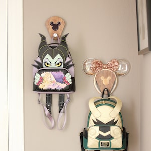 Stained Wood Hanger for Minnie Ear Headbands and Loungefly Backpacks - Choose Resin Color and Hook Style