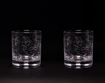 Set of 2 Engraved Constellation Whiskey Glasses, Custom Stars Etched Old Fashion Glass, Sky Scotch Men Gift, Groomsman Personalized Present