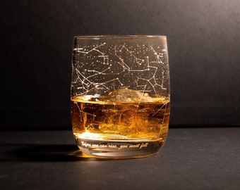 Personalized Whiskey Glass, Custom Engraved Old Fashion Glass, Sky Constellation Scotch Men Gift, Groomsman Unique Etched Present