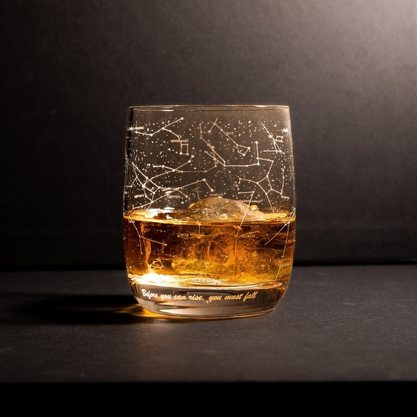 Personalisiertes Whiskyglas, individuell graviertes Old Fashion Glass, Sky Constellation Scotch Men Geschenk, Trauzeuge Einzigartiges geätztes Geschenk