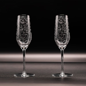 Custom Engraved Classic Champagne Glass, Constellation Etched Glass, Personalized Sky Stem Glass Set, Wedding Glasses, Stars Flutes Gift