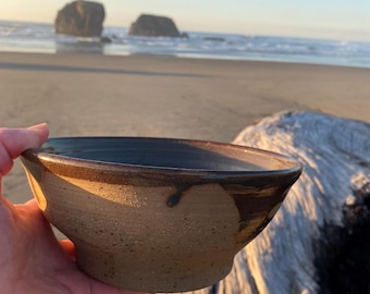 Handmade Ceramic Bowl- Japandi Toasted clay Sourdough Bowl – Earth Toned Serving Dish