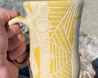 Handmade Ceramic Coffee Mug, Coastal Cottage Stoneware, vibrant yellow coffee cup