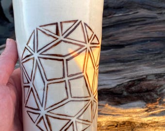 Handmade ceramic vase, tall grounded, hand painted vase
