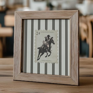 Vintage Striped Rodeo quadratischer Druck Western Schlafzimmer Poster Cowboy Wandkunst Rustikal Mid West Mid Century Dekor Retro Ästhetischer Druck
