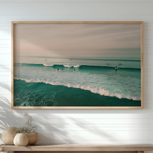 Ocean Surf Print Vintage Minimalist Beach House Decor Coastal California Ocean Waves Aesthetic Beach Poster Fine Art Surfer Photography Gift