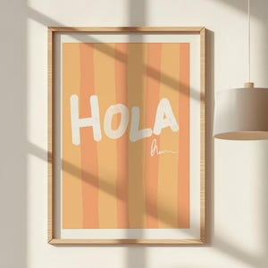 Hola Print, Preppy Striped Art, Modern Hand Drawn Spanish Typography Art, Colorful Minimalist Wall Art, Trendy Bedroom Decor, Retro Poster