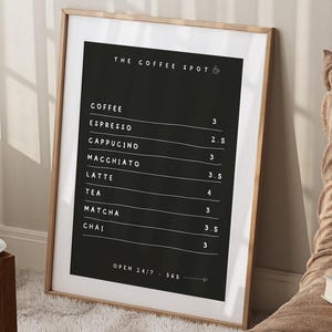 Coffee Menu Poster Cafe Print, Retro Coffee Art Espresso Print, Breakfast Coffee Bar Decor, Modern Kitchen Wall Art, Trendy Kitchen Poster