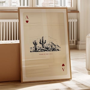 Stampa di carte da gioco, poster di paesaggio western vintage del deserto, arte murale da cowboy, poster di carte da gioco, stampa vintage alla moda, arte dell'asso di cuori