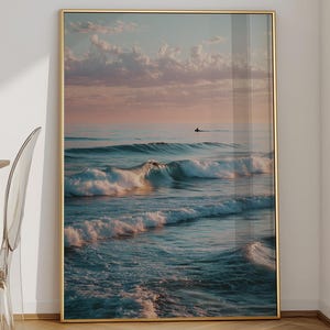 Ocean Surf Print Vintage Minimalist Beach House Decor Coastal California Ocean Waves Aesthetic Beach Poster Fine Art Surfer Photography Gift