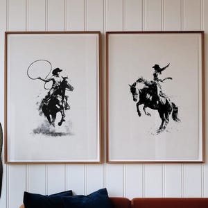 Cowgirl Print Western Rodeo Bedroom Poster Vintage Cowboy Wall Art Rustic Mid West Mid Century Modern Decor Retro Horse Aesthetic Print