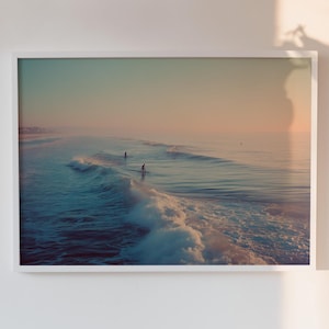 Ocean Surf Print Vintage Minimalist Beach House Decor Coastal California Ocean Waves Aesthetic Beach Poster Fine Art Surfer Photography Gift