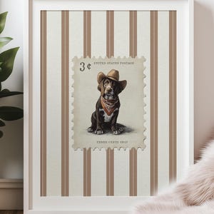Cowboy Hund Druck Vintage Stempel Wohnkultur Wandkunst Rustikaler Labrador Gestreifter Trendiger Hund Poster Western Retro Haustier Ästhetischer Wohnzimmer Druck
