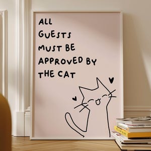 Impresión artística de pared con un divertido gato negro, ilustración de un lindo gatito, regalo para amantes de los gatos, gato haciendo cosas imprimible, decoración con estampado estético de amor por las mascotas.