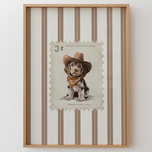 Cowboy Hund Druck Vintage Stempel Wohnkultur Wand Kunst Rustikaler Basset Yorkie Trendy Dog Poster Western Retro Haustier ästhetisches Wohnzimmer Druck Geschenk