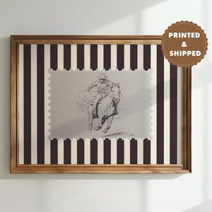 Vintage Striped Rodeo Print Western Bedroom Poster Cowboy Wall Art Rustic Mid West Mid Century Modern Decor Retro Horse Aesthetic Print Gift