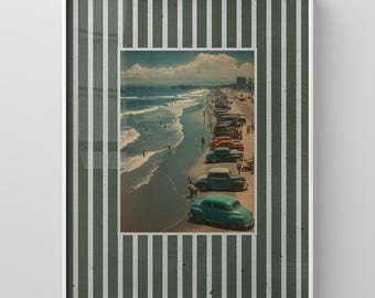 Vintage Beach Ocean Print Trendy Surf Coastal Wall Art Vintage Car Poster Beach House Decor Ocean Waves Aesthetic Living Room Print Gift