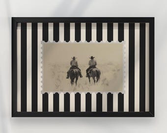 Vintage Cowboy Print Western Home Decor Cowboy Wall Art Rustic Mid West Striped Cottagecore Poster Retro Rodeo Aesthetic Living Room Print