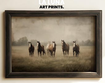Vintage Horses Painting Equestrian Wall Art Print Farmhouse Decor Animal Farm Print Horse Lover Gift Wild Horses Printable Cottagecore Decor