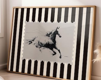 Vintage Cowboy Print Western Home Decor Horse Wall Art Rustic Mid West Striped Cottagecore Poster Retro Rodeo Aesthetic Living Room Print
