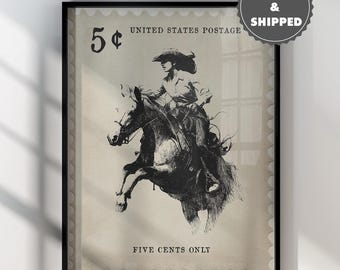 Vintage Rodeo Print Western Bedroom Poster Cowboy Wall Art Rustic Mid West Mid Century Modern Decor Retro Horse Aesthetic Print Cowgirl Gift