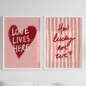 How Lucky Are We Print, Love Lives Here, Trendy Aesthetic Home Decor, Cute Positive Quote Gift, Girly Wall Art Dorm Preppy Inspiring Decor