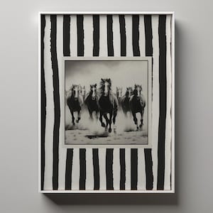 Vintage Striped Rodeo Print Western Living Room Poster Cowboy Wall Art Rustic Mid West Black White Modern Decor Wild Horses Aesthetic Print
