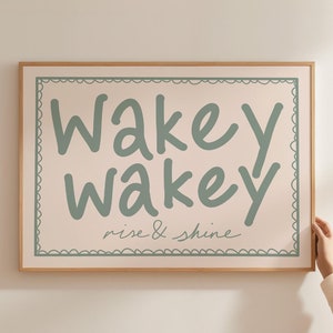 Wakey Wakey Print, Bedroom Wall Prints, College Bedroom Posters, Neutral Nursery Prints, Bold Horizontal Wall Art, Quirky Decor Home Poster