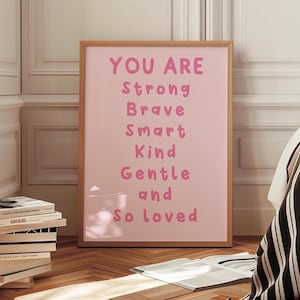 You Are Beautiful Print Bedroom Wall Art Positive Dorm Pink Poster Trendy Affirmation Print Inspiring Cute Girly Apartment Modern Art Decor