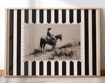 Vintage Cowgirl Print Western Home Decor Cowboy Wall Art Rustic Mid West Striped Cottagecore Poster Retro Rodeo Aesthetic Living Room Print