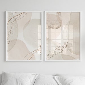 Arte abstracto en tonos tierra, arte de pared neutro, juego de 2 impresiones en blanco, crema y beige, póster minimalista moderno, arte contemporáneo para el pasillo, digital