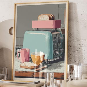 Coffee Machine Poster Cafe Print, Retro Coffee Art Espresso Print, Breakfast Coffee Bar Decor Modern Kitchen Wall Art Trendy Kitchen Poster