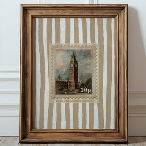Vintage Big Ben Print London England Wand Kunst Wohnzimmer Briefmarke rustikale Queen Elizabeth modernes Dekor Retro Reise ästhetischer Druck