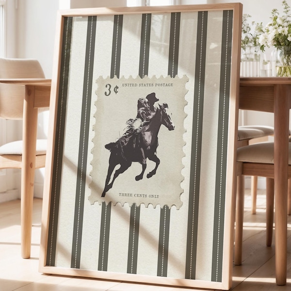 Vintage Rodeo-Druck Western Schlafzimmer Poster Cowboy Wandkunst Gestreift Rustikal Mid West Mid Century Modern Decor Retro Pferdeästhetischer Druck