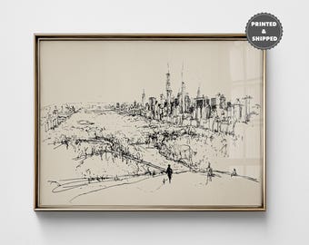 Vintage Central Park Skizzendruck, minimalistische Stadtlinie Zeichnungswandkunst, New Yorker Landschaftsdekor, gedruckt und ausgeliefert