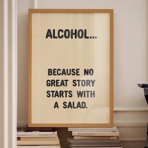 Print alcoholbar, retro wijnprint, barwagen kunst trendy cocktailposter, grappige wijnprint retro drankje kunstwerk, humoristische print keukendecor