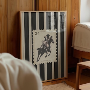 Vintage Striped Rodeo Print Western Bedroom Poster Cowboy Wall Art Rustic Mid West Mid Century Modern Decor Retro Horse Aesthetic Print