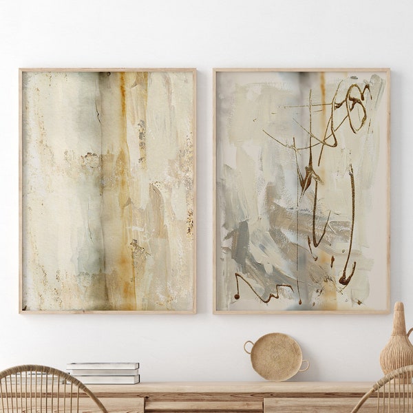 Abstract Art Print Set Modern Neutral Beige Gallery Wall Art Set of 2 Nordic Prints Simple Abstract Art Scandinavian Printable Decor