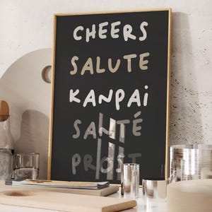 Wydruk Cheers, Wydruk Retro Wine, Sztuka Bar Cart, Modny plakat Cin Cin, Wydruk Vintage Wine Retro Drink Artwork, Wydruk Salute Kitchen Decor Gift